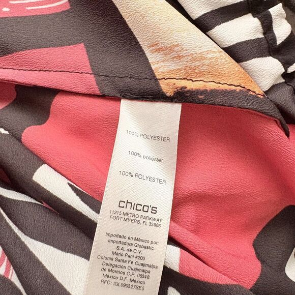 Chico's Popover Blouse Abstract Geometric Patchwork Print Red Black Size Large 2 - Picture 4 of 4